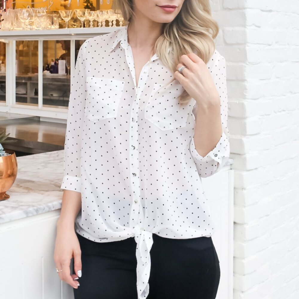 Reitmans White Blouse with Black Dots